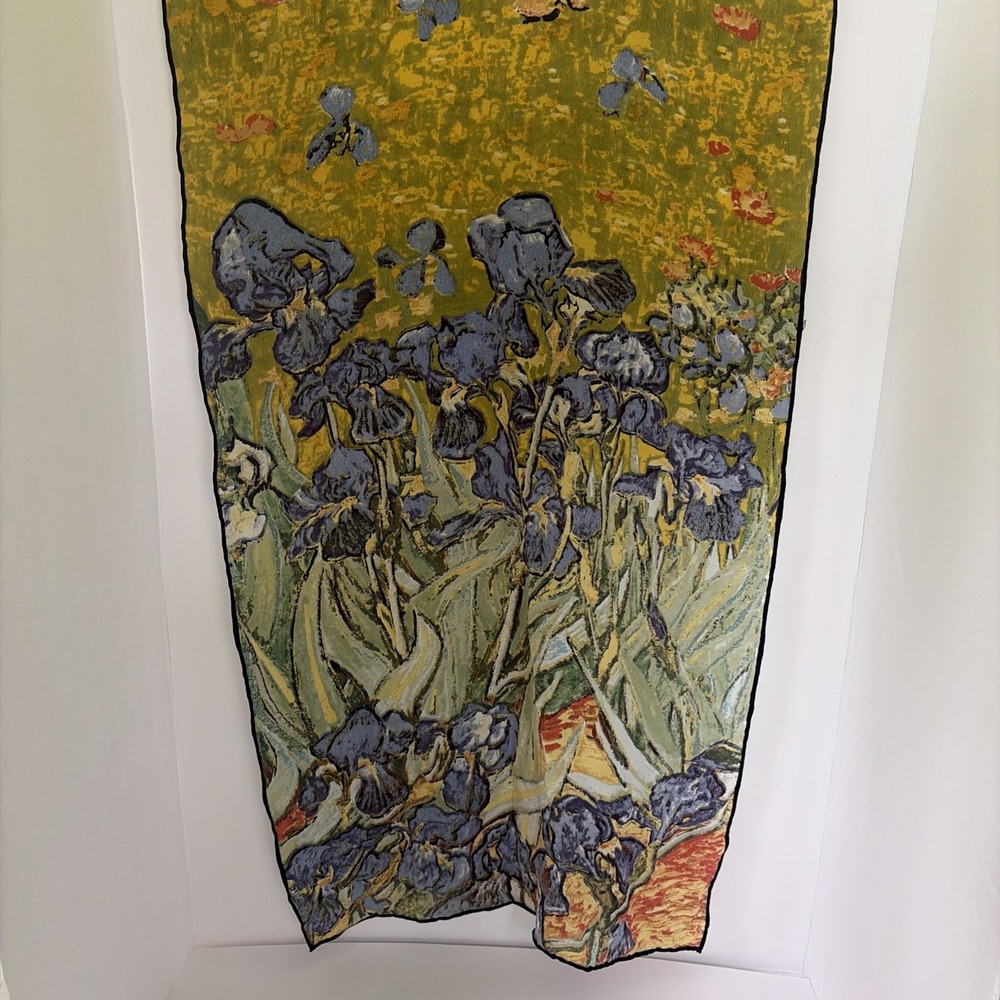 Oblong 100% Silk Scarf Wrap Art Oil Painting Print Vincent van Gogh's "Irises"